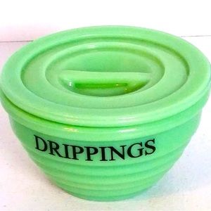 Jadeite Green Milk Glass Beehive Drippings Glass Bowl w Lid 4.75"